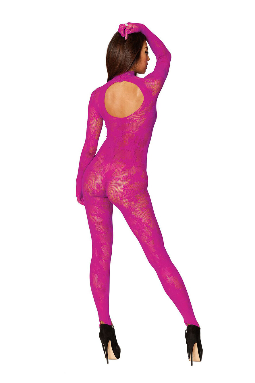 Azalea Pink Dreamgirl Bodystocking With Finger Gloves